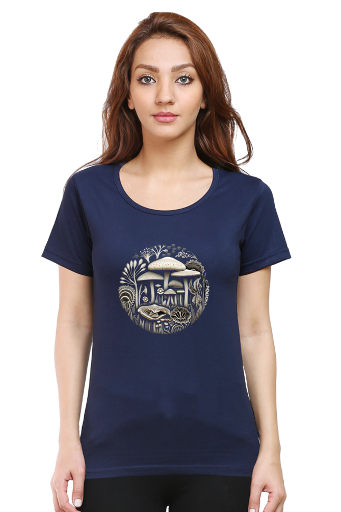 Mushroom Art Printed Scoop Neck T-Shirt For Women - WowWaves - 5