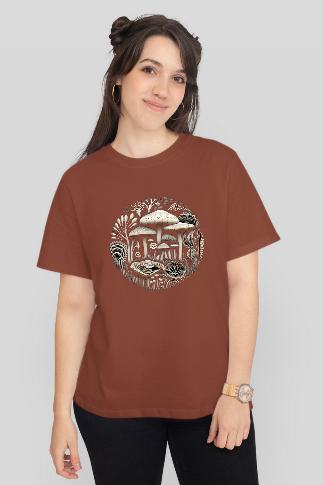 Mushroom Art Printed T-Shirt For Women - WowWaves - 7