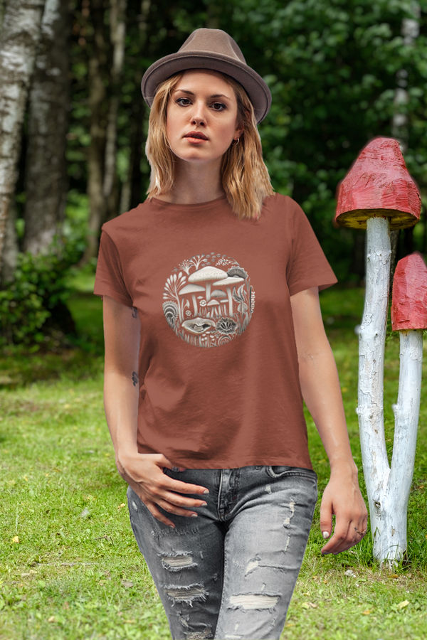 Mushroom Art Printed T-Shirt For Women - WowWaves