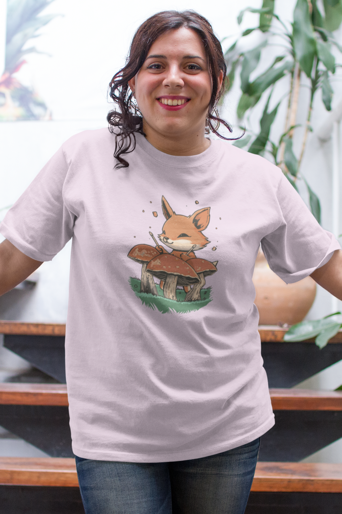 Mushroom Rhythm Fox Printed T-Shirt For Women - WowWaves - 5