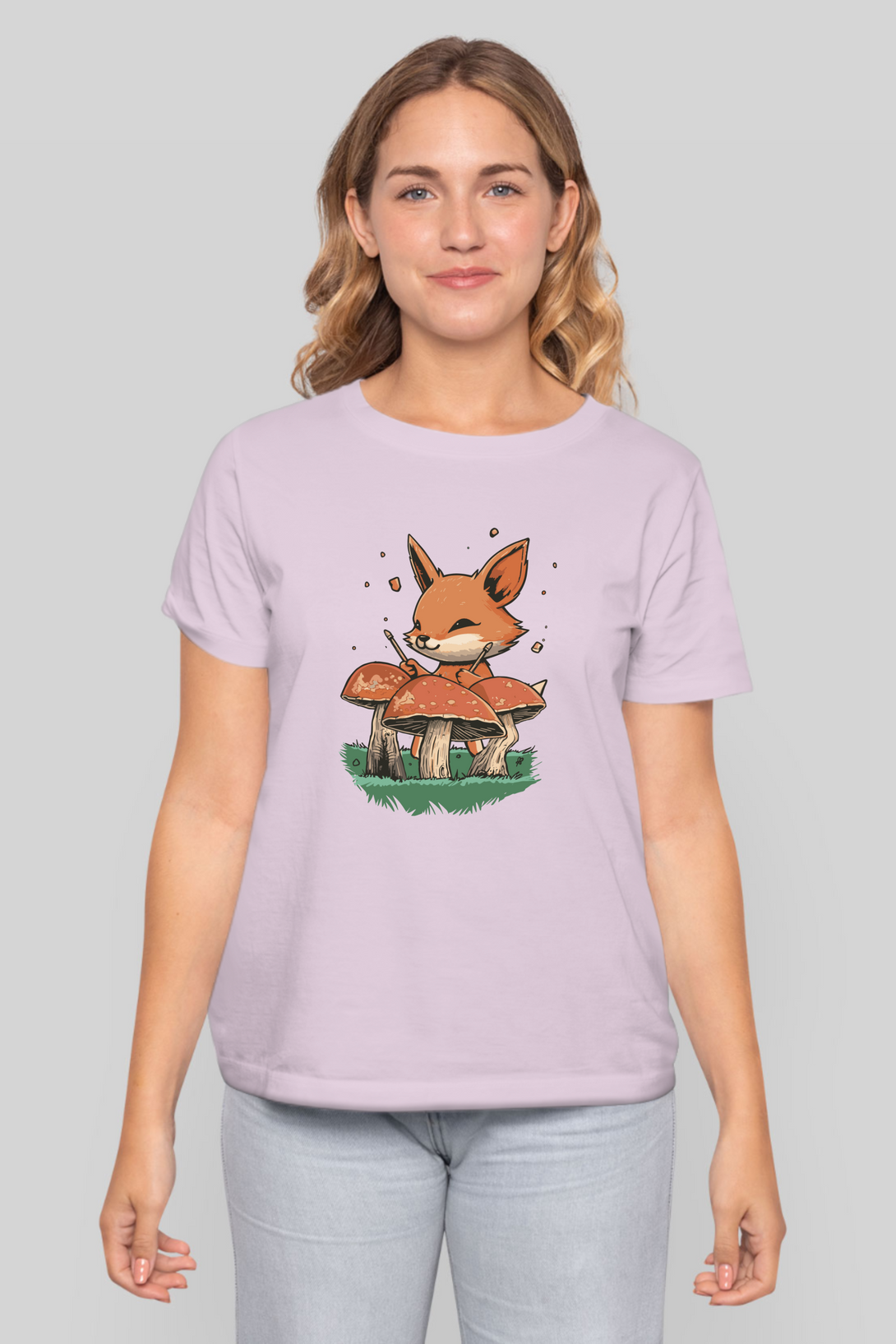 Mushroom Rhythm Fox Printed T-Shirt For Women - WowWaves - 9