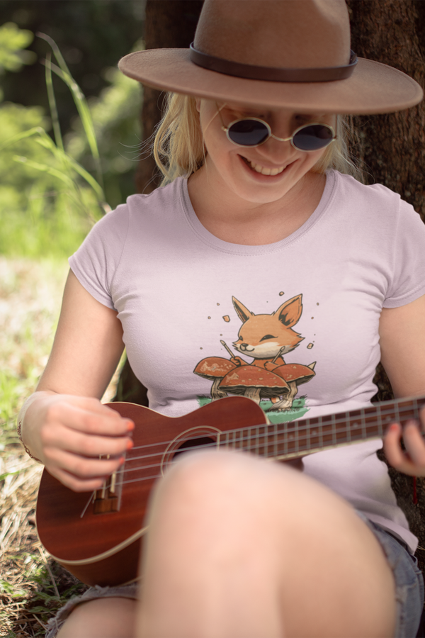 Mushroom Rhythm Fox Printed T-Shirt For Women - WowWaves