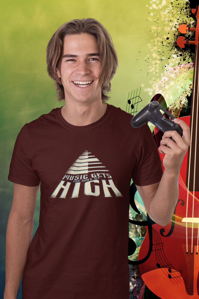 Music Gets Me Way Up High Printed T-Shirt For Men - WowWaves - 7