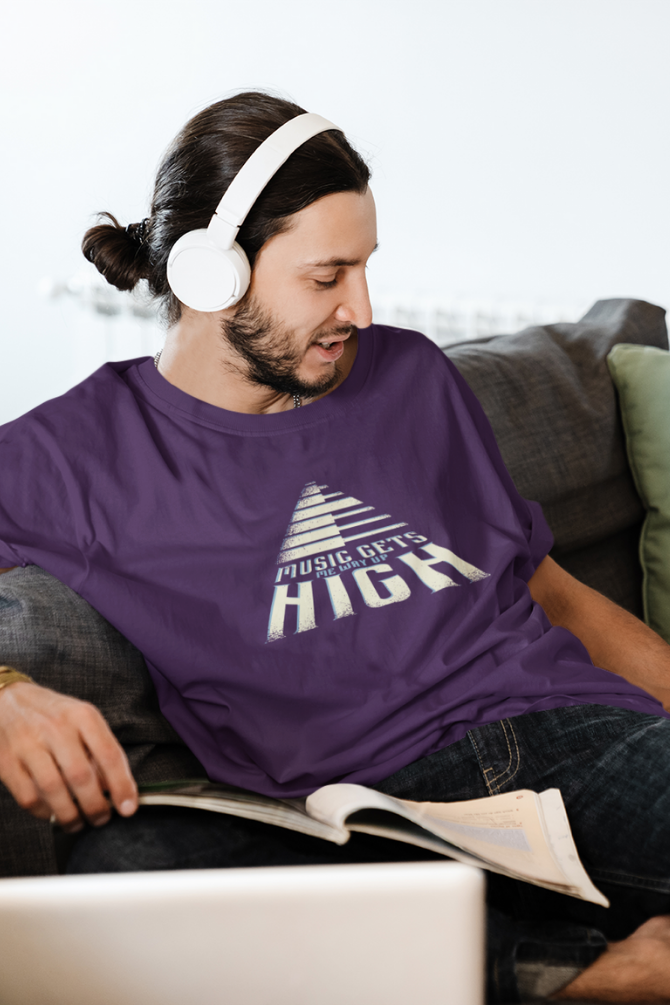 Music Gets Me Way Up High Printed T-Shirt For Men - WowWaves - 4