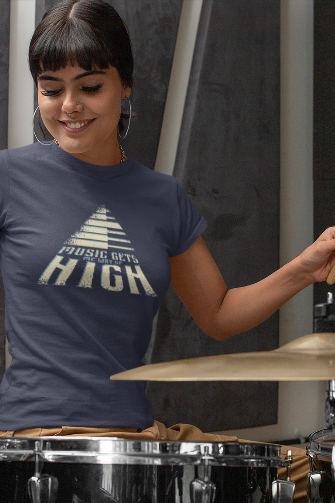 Music Gets Me Way Up High Printed T-Shirt For Women - WowWaves - 9