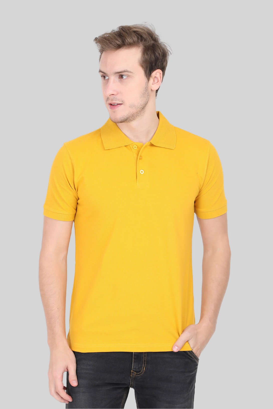 Mustard Yellow Polo T-Shirt For Men - WowWaves - 1