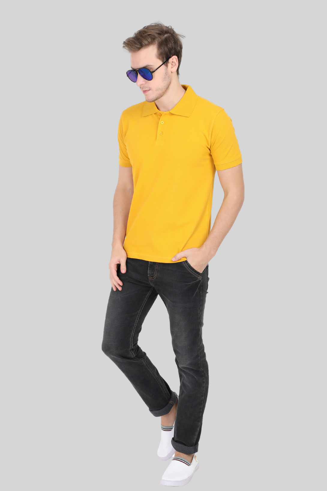 Mustard Yellow Polo T-Shirt For Men - WowWaves - 2