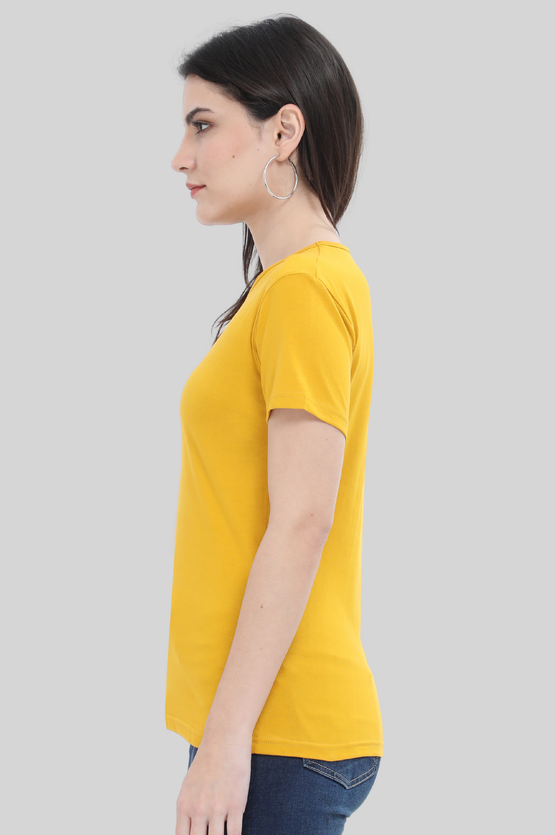 Mustard Yellow Scoop Neck T-Shirt For Women - WowWaves - 2