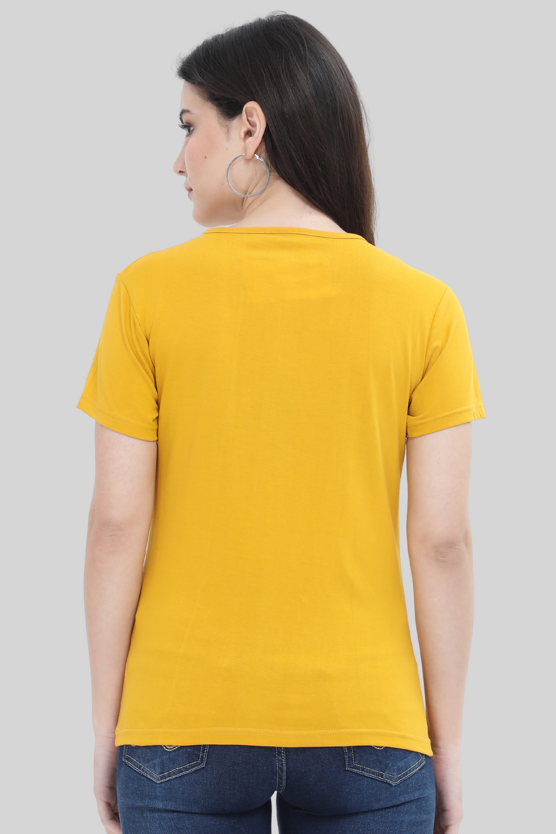 Mustard Yellow Scoop Neck T-Shirt For Women - WowWaves - 3