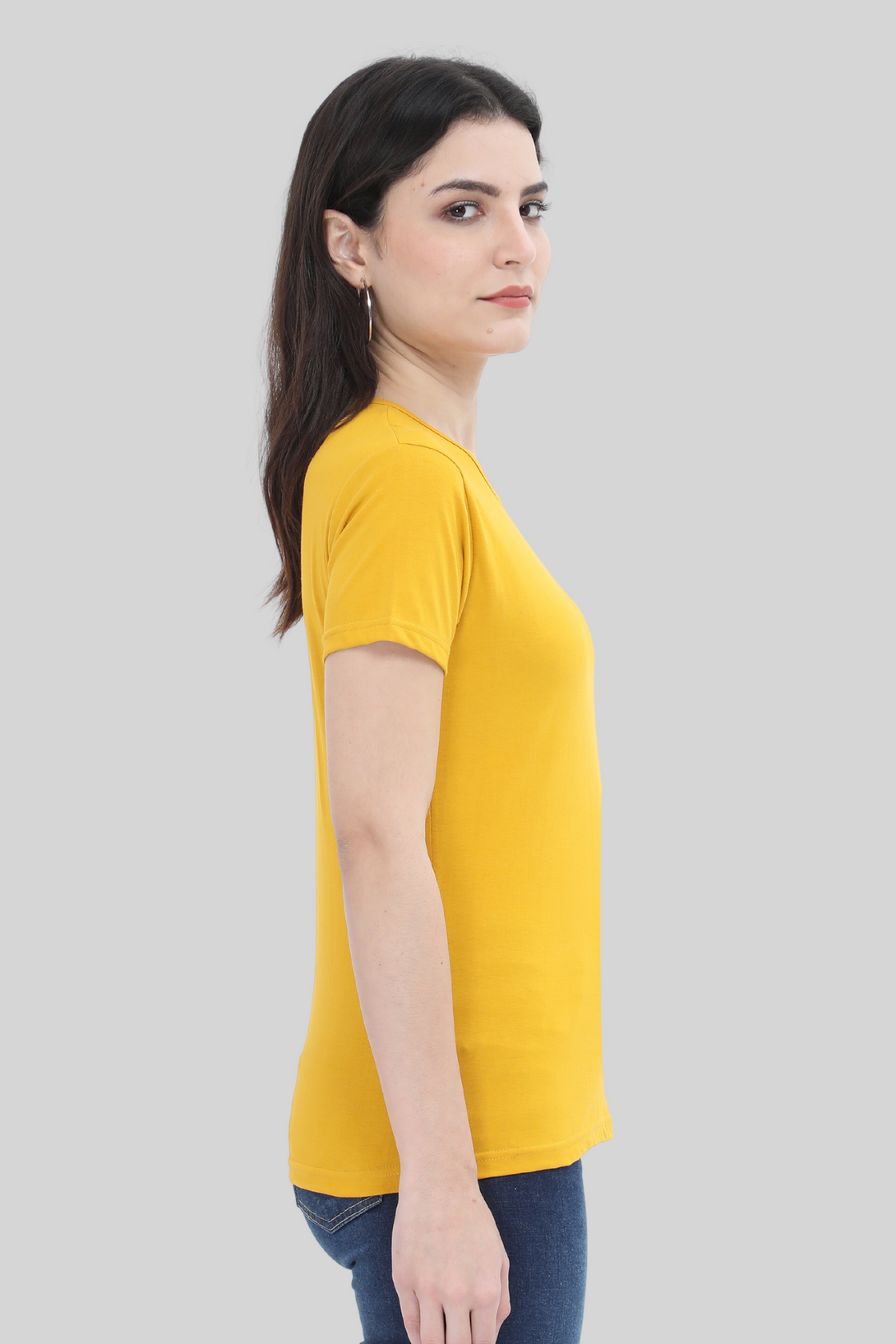 Mustard Yellow Scoop Neck T-Shirt For Women - WowWaves