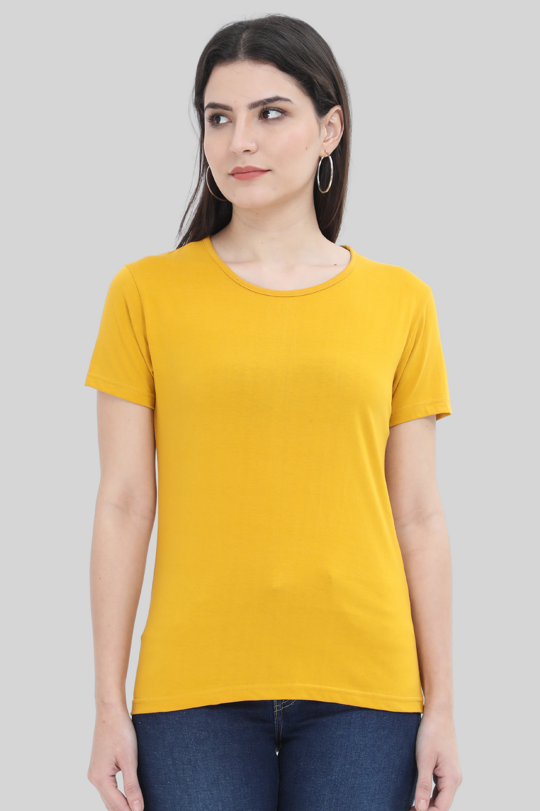 Mustard Yellow Scoop Neck T-Shirt For Women - WowWaves - 1