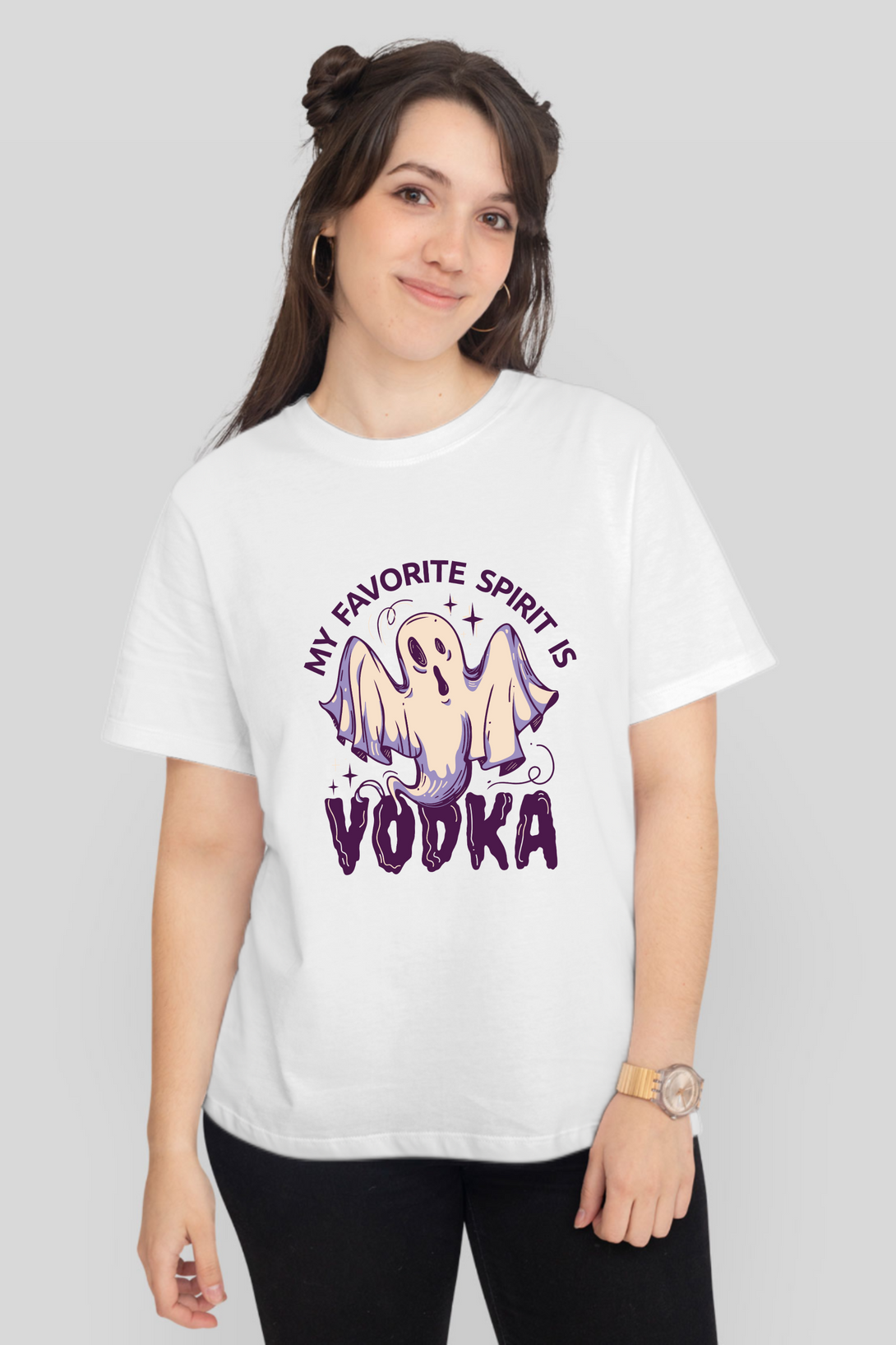 My Favourite Spirit Is Vodka Printed T-Shirt For Women - WowWaves - 11
