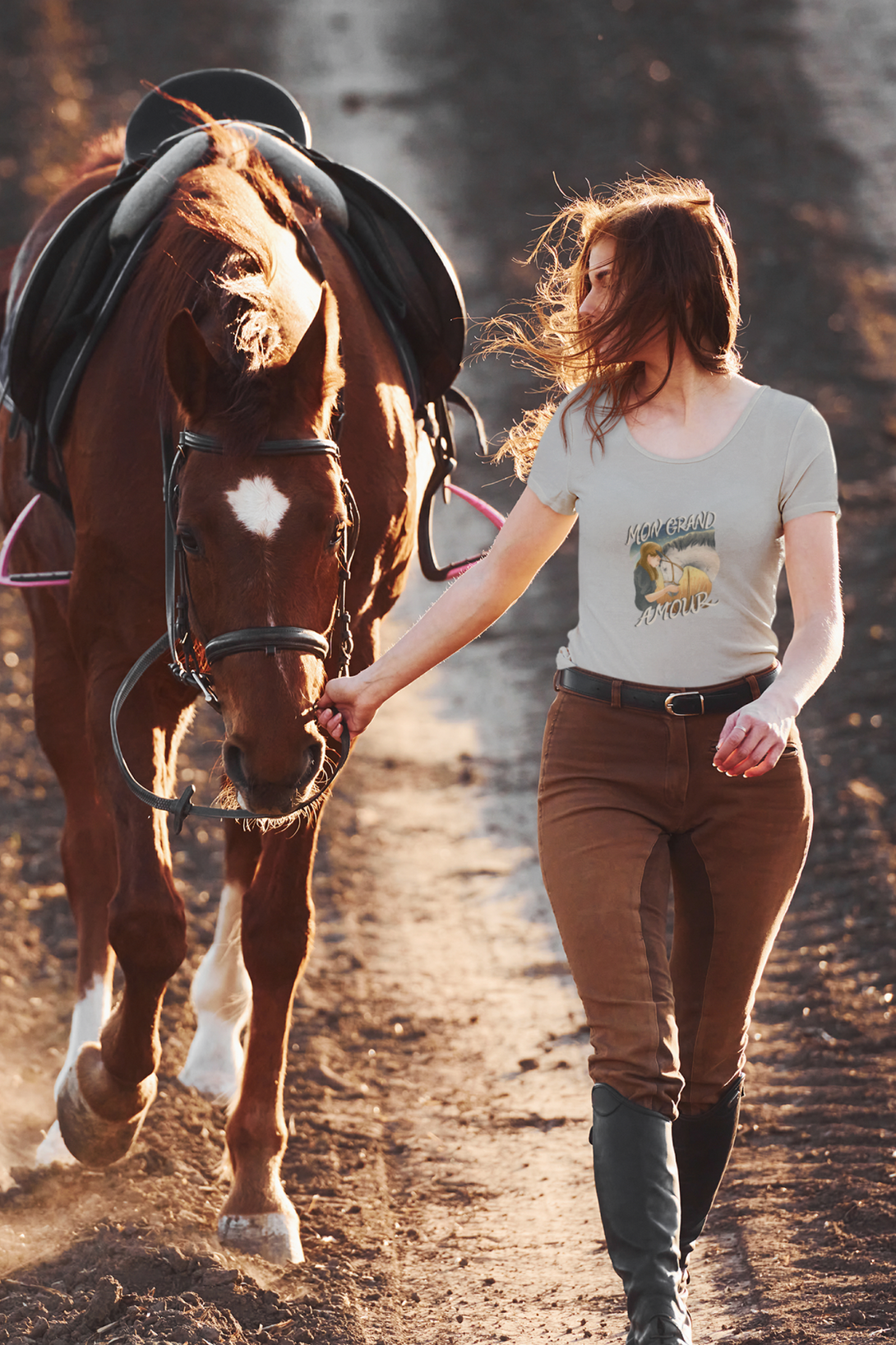 My Great Horse Love Printed Scoop Neck T-Shirt For Women - WowWaves - 2