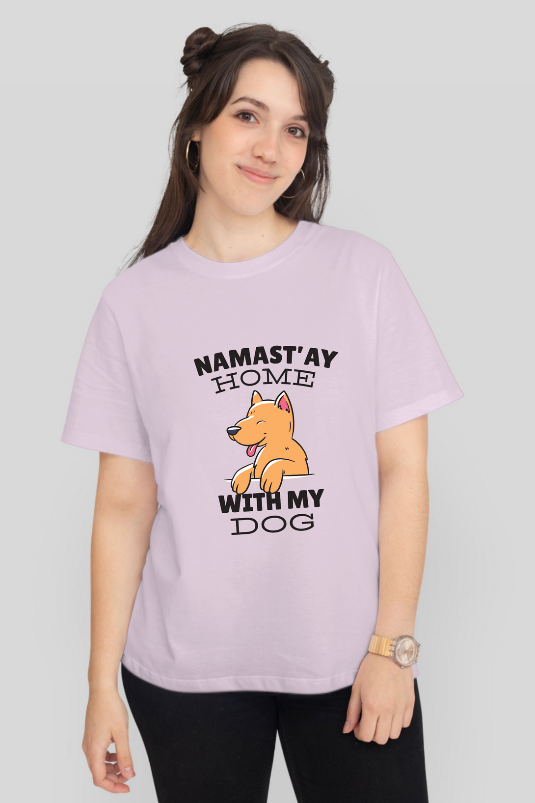 Namastay Home Dog Printed T-Shirt For Women - WowWaves - 9