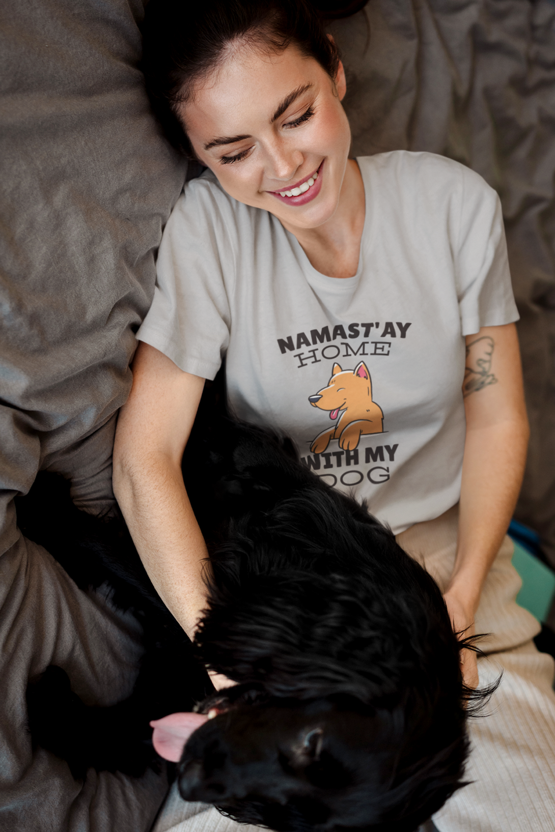 Namastay Home Dog Printed T-Shirt For Women - WowWaves - 5