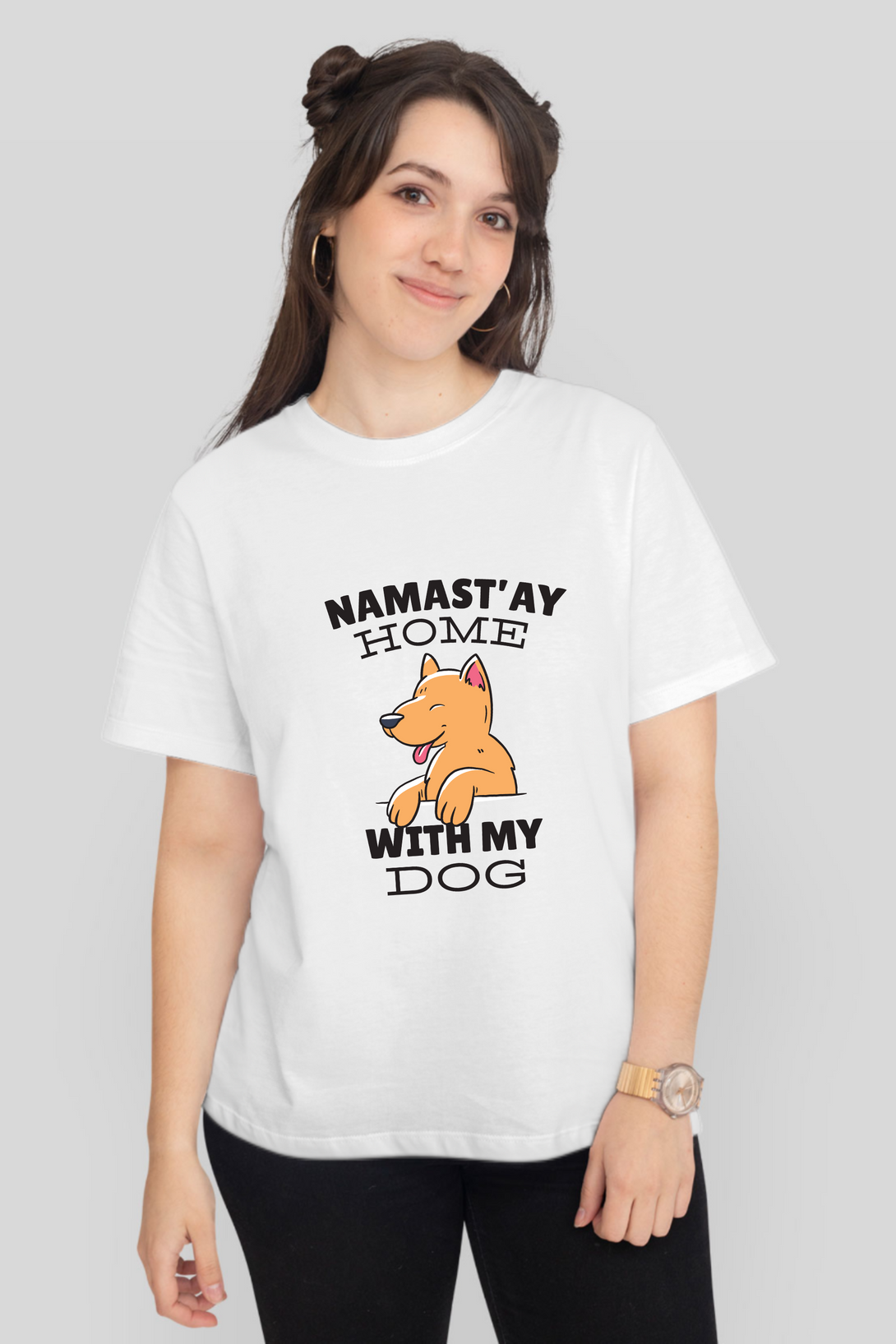 Namastay Home Dog Printed T-Shirt For Women - WowWaves - 7