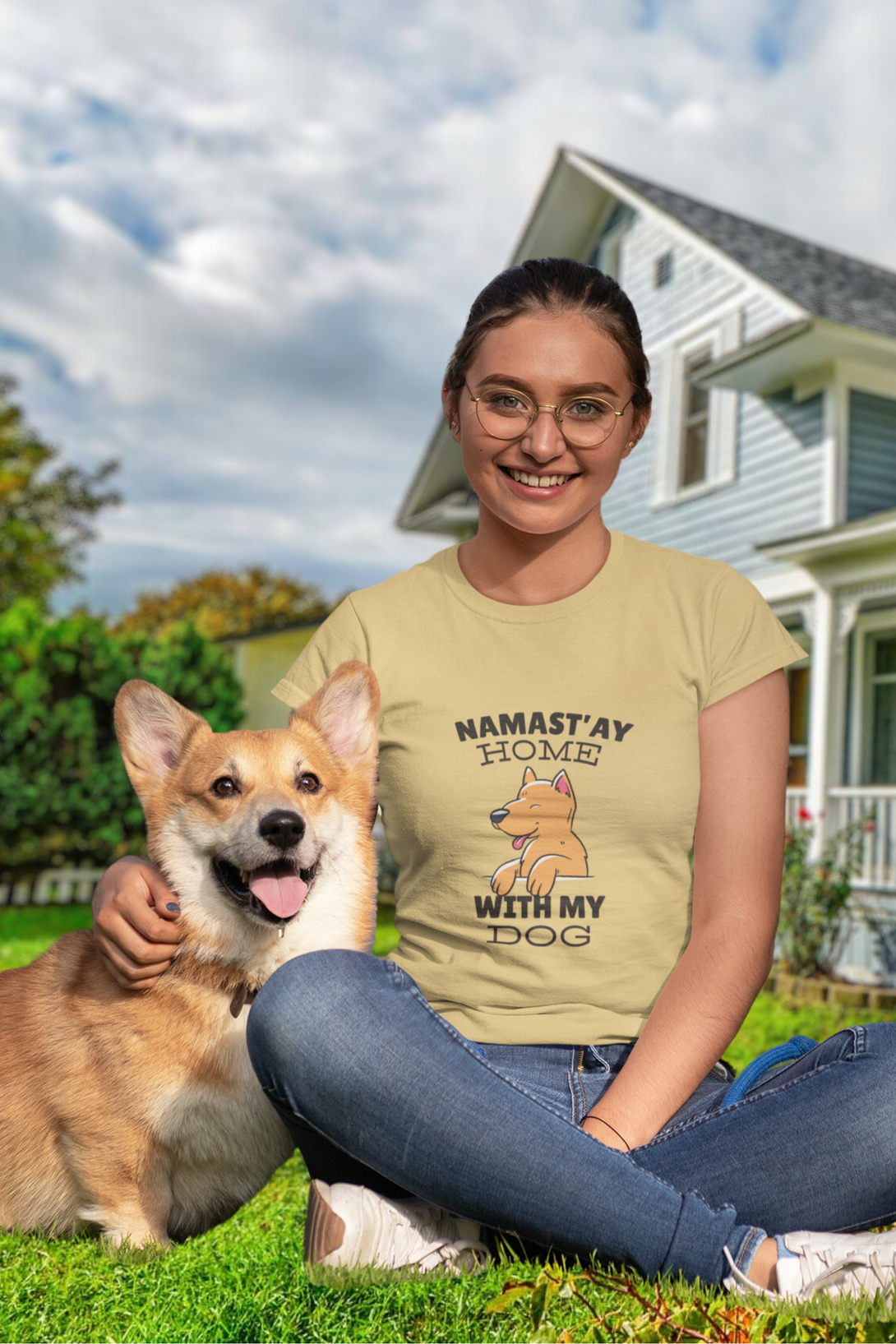 Namastay Home Dog Printed T-Shirt For Women - WowWaves - 4