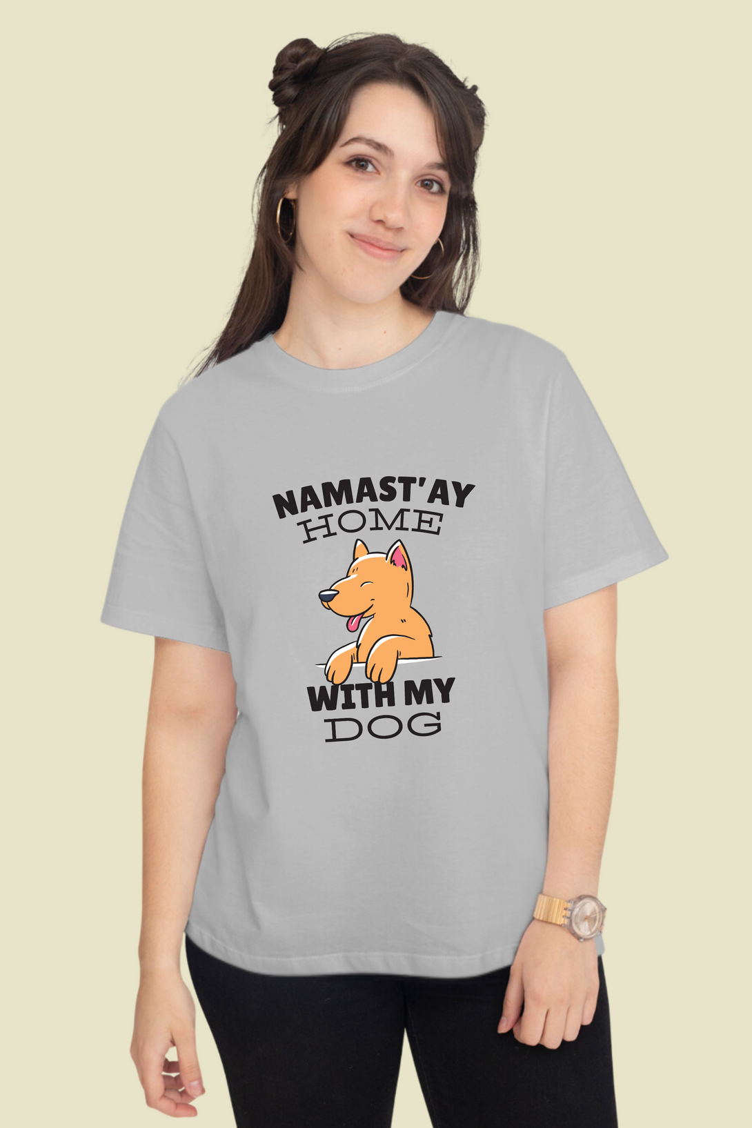 Namastay Home Dog Printed T-Shirt For Women - WowWaves - 10