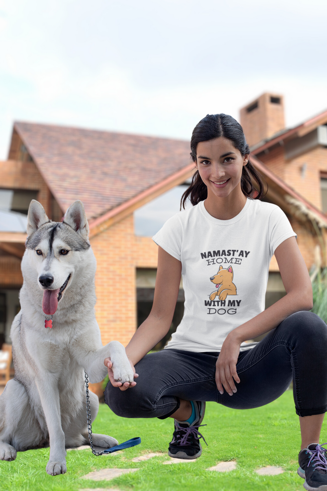 Namastay Home Dog Printed T-Shirt For Women - WowWaves - 6