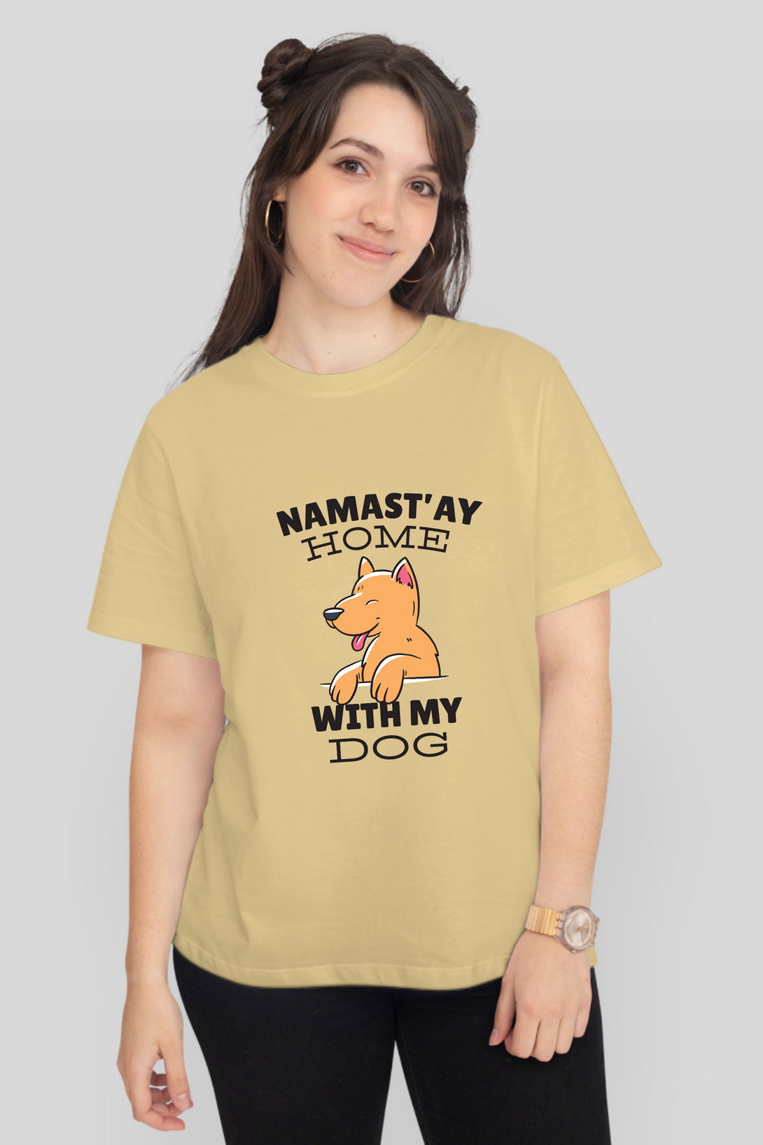 Namastay Home Dog Printed T-Shirt For Women - WowWaves - 8