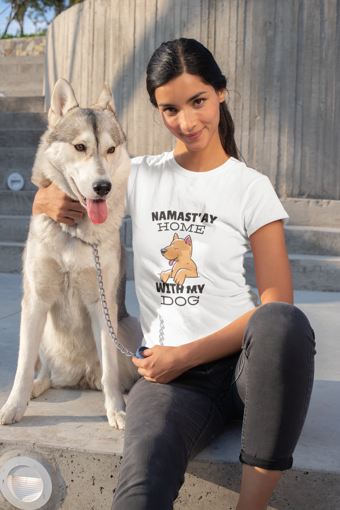 Namastay Home Dog Printed T-Shirt For Women - WowWaves - 2