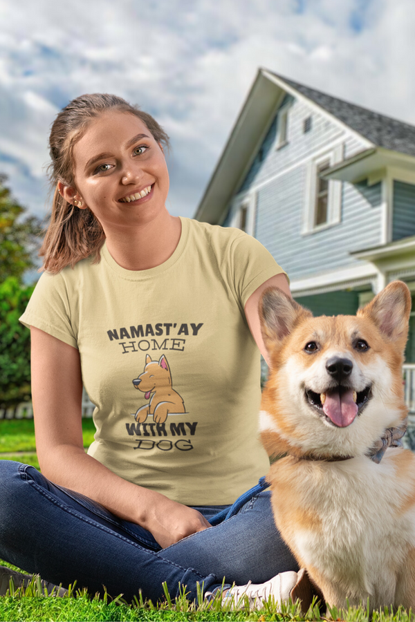 Namastay Home Dog Printed T-Shirt For Women - WowWaves