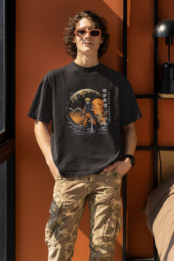 Anime Naruto Black Printed Oversized T-Shirt For Men - WowWaves