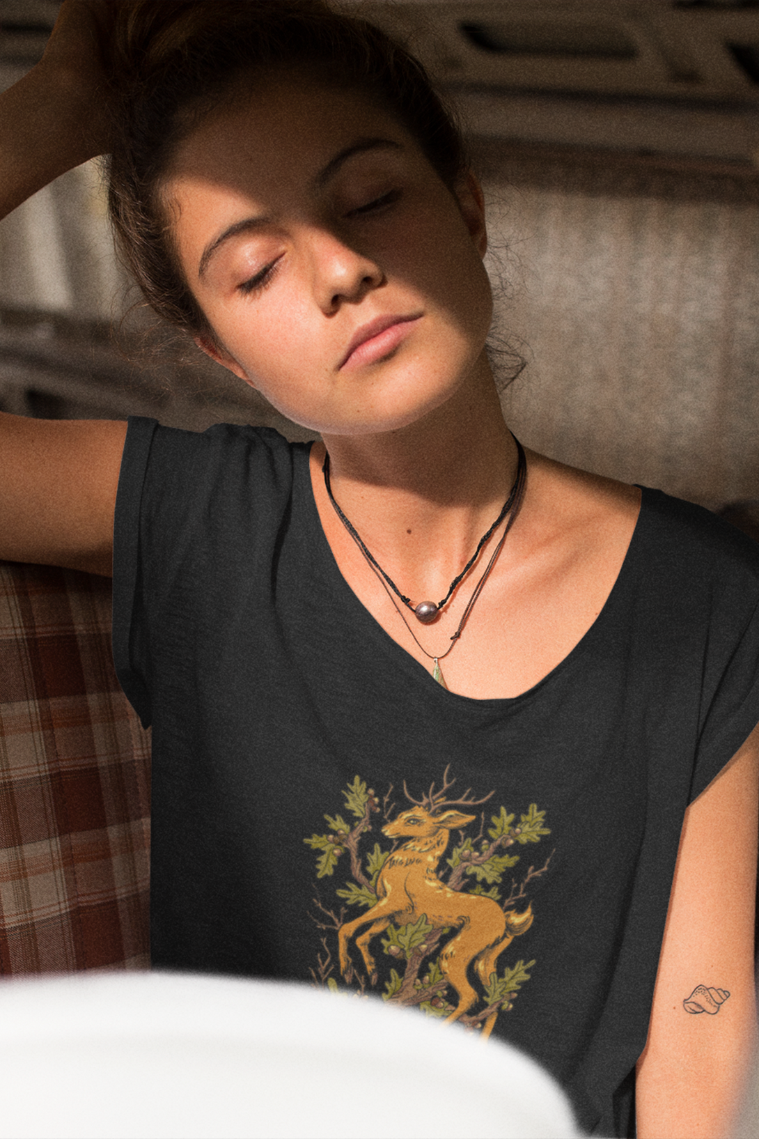Forest Deer Printed Scoop Neck T-Shirt For Women - WowWaves - 6