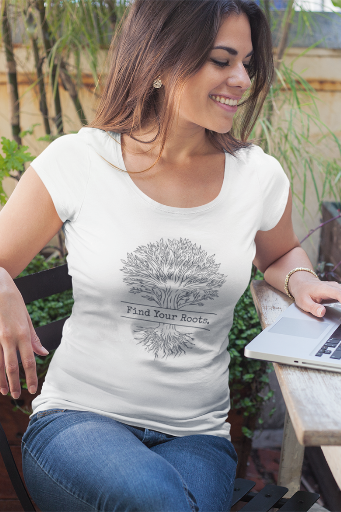 Find Your Roots White Printed Scoop Neck T-Shirt For Women - WowWaves - 2