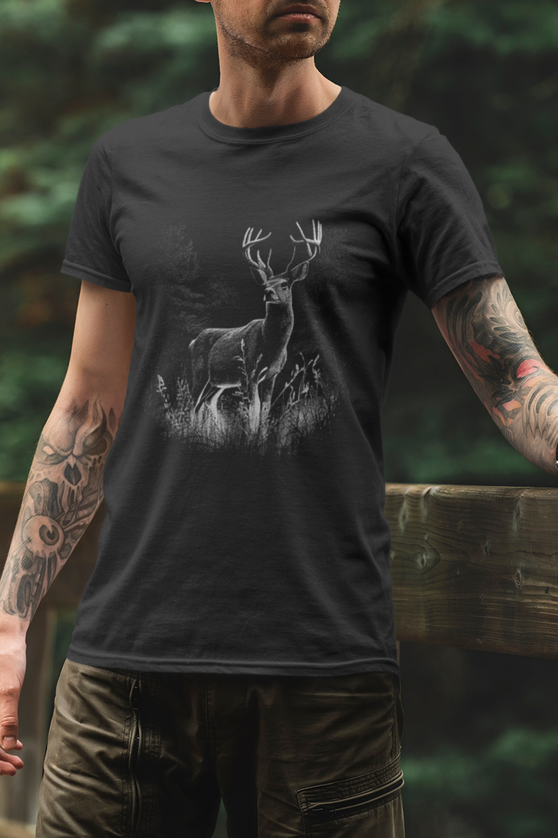 Nature Graceful Deer Printed T-Shirt For Men - WowWaves - 3