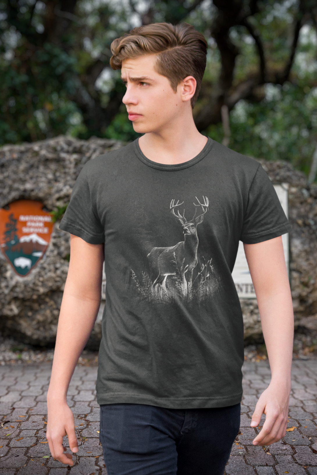 Nature Graceful Deer Printed T-Shirt For Men - WowWaves - 4
