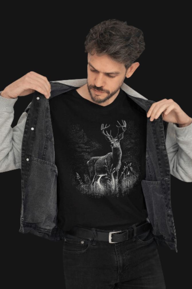 Nature Graceful Deer Printed T-Shirt For Men - WowWaves