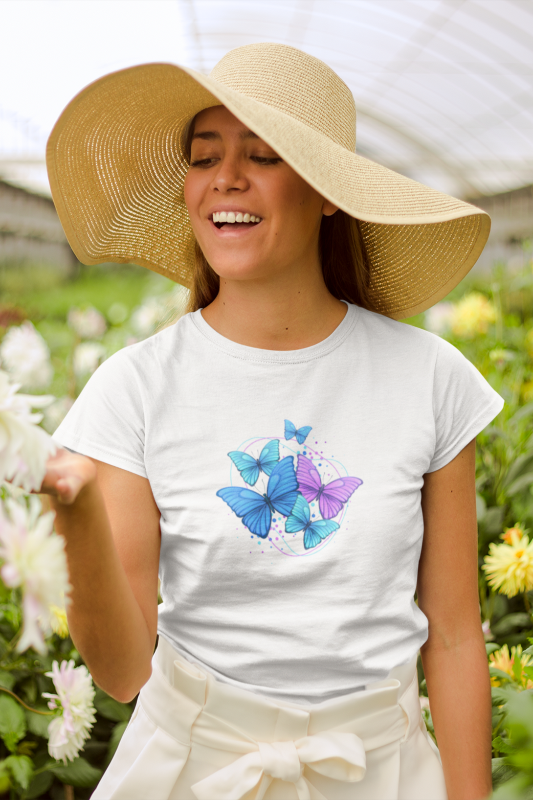 Purple Blue Modern Butterfly Printed T-Shirt For Women - WowWaves - 6