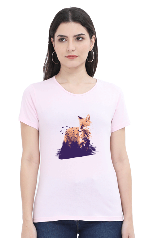 Forest Fox Printed Scoop Neck T-Shirt For Women - WowWaves - 13