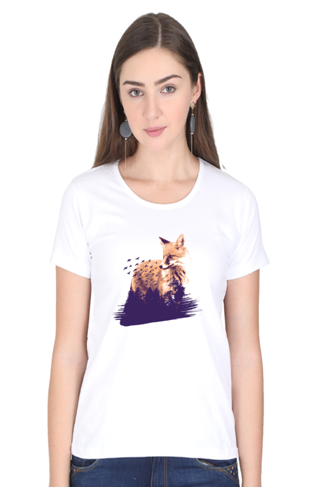 Forest Fox Printed Scoop Neck T-Shirt For Women - WowWaves - 8
