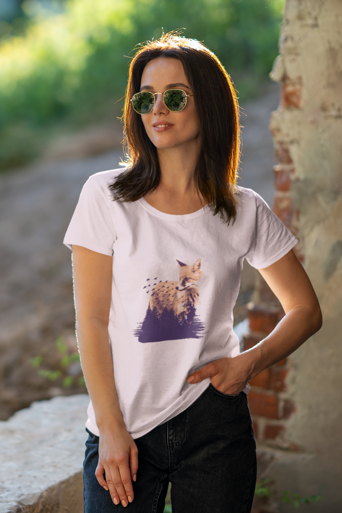 Forest Fox Printed Scoop Neck T-Shirt For Women - WowWaves - 3