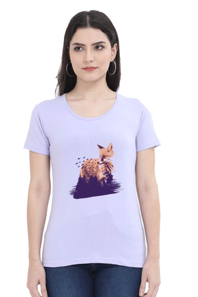 Forest Fox Printed Scoop Neck T-Shirt For Women - WowWaves - 14