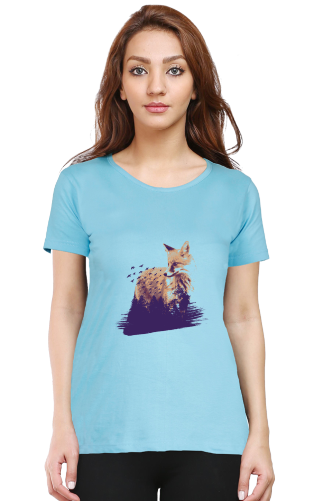 Forest Fox Printed Scoop Neck T-Shirt For Women - WowWaves - 11