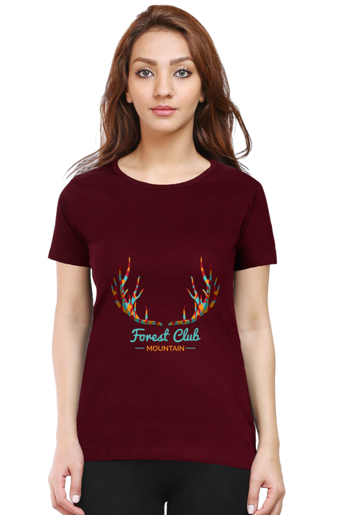 Forest Club Printed Scoop Neck T-Shirt For Women - WowWaves - 11