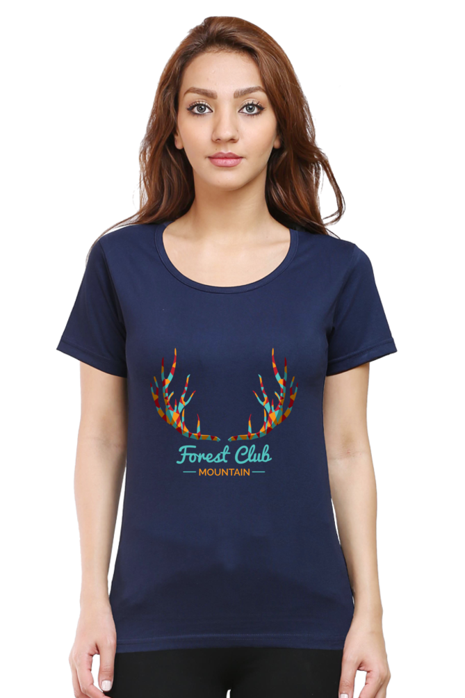Forest Club Printed Scoop Neck T-Shirt For Women - WowWaves - 12