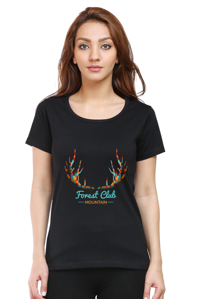 Forest Club Printed Scoop Neck T-Shirt For Women - WowWaves - 9