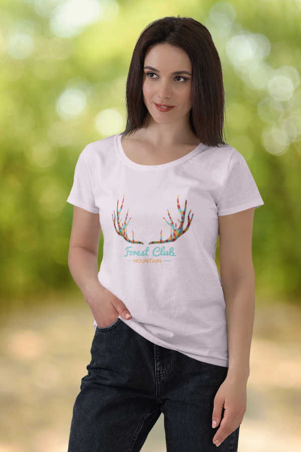 Forest Club Printed Scoop Neck T-Shirt For Women - WowWaves