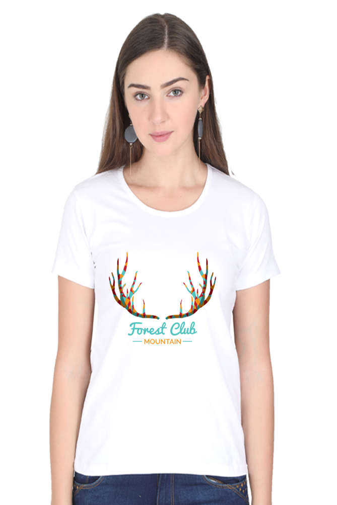 Forest Club Printed Scoop Neck T-Shirt For Women - WowWaves - 10