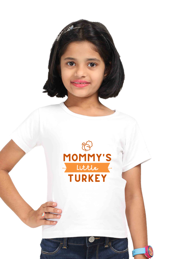 Mommy Little Turkey White Printed T-Shirt For Girl - WowWaves