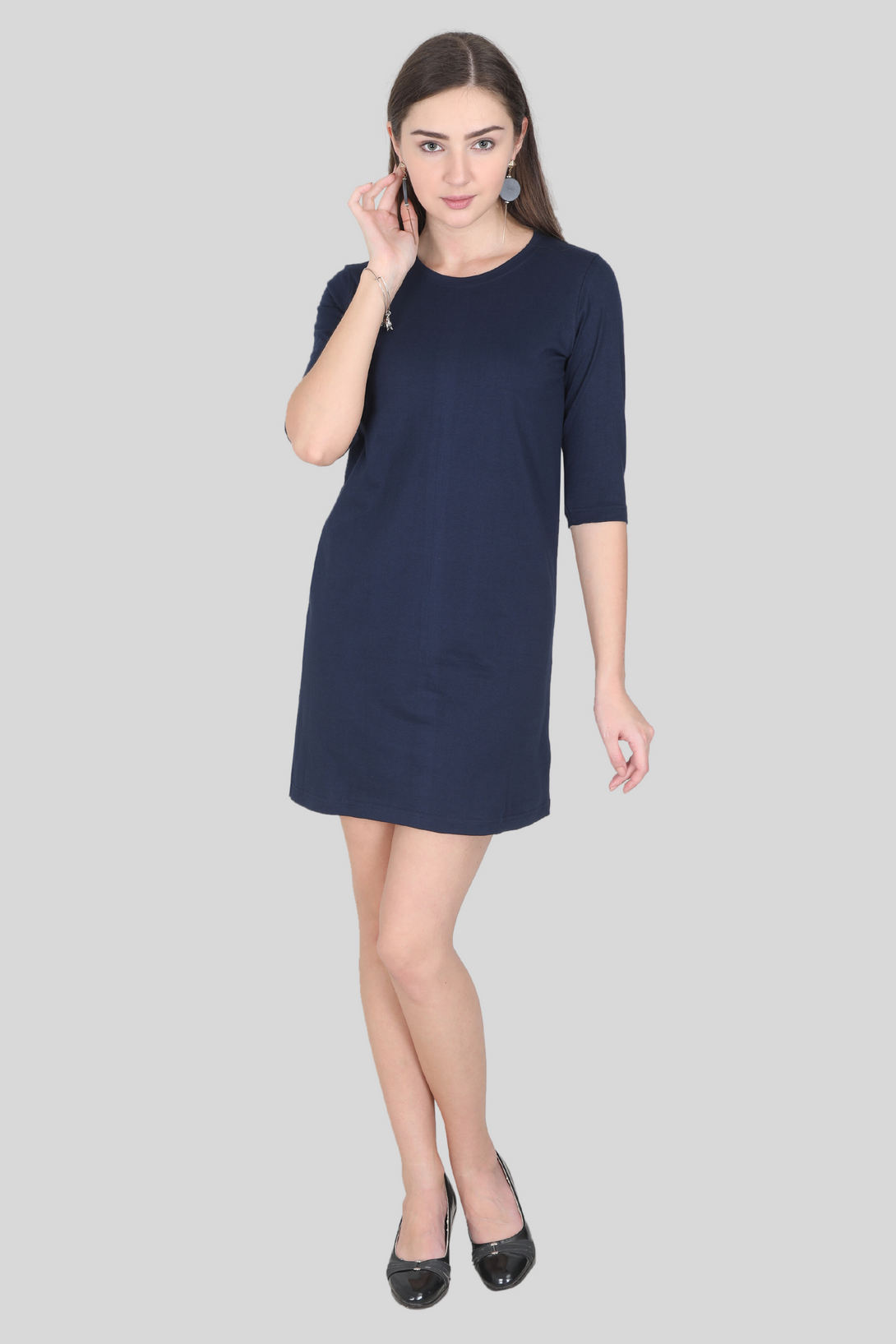 Navy Blue T-Shirt Dress For Women - WowWaves - 4