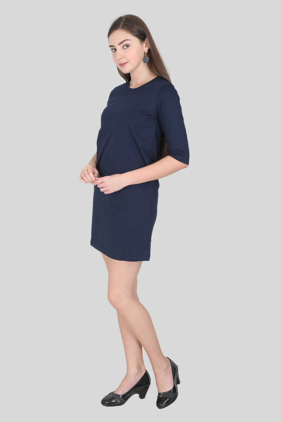 Navy Blue T-Shirt Dress For Women - WowWaves