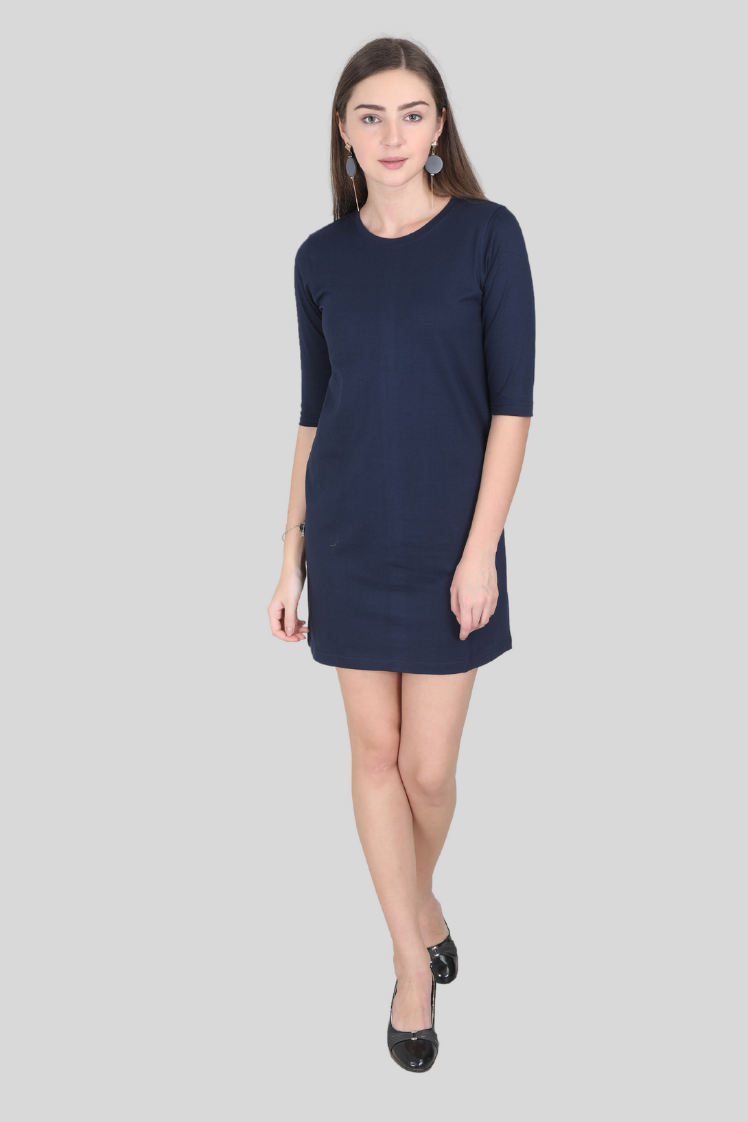 Navy Blue T-Shirt Dress For Women - WowWaves - 2