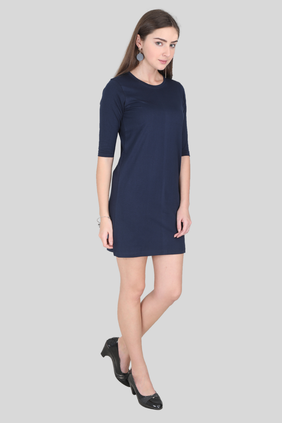 Navy Blue T-Shirt Dress For Women - WowWaves - 3