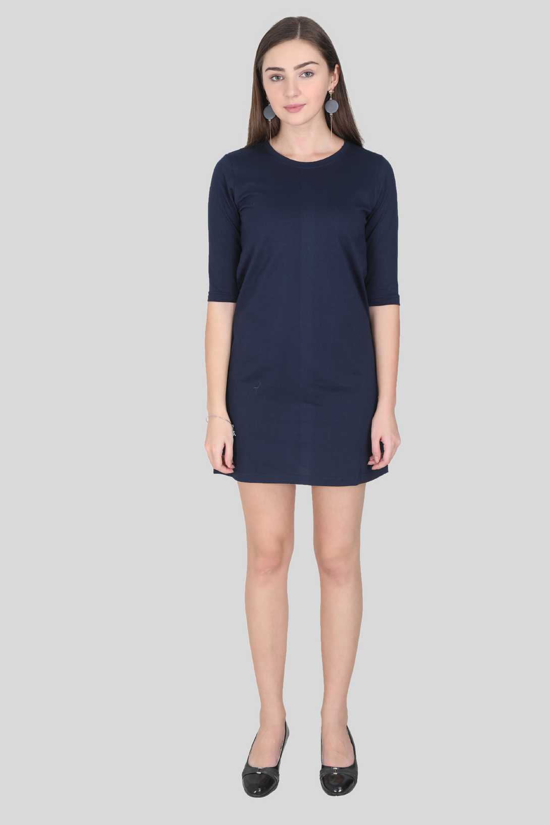 Navy Blue T-Shirt Dress For Women - WowWaves - 1