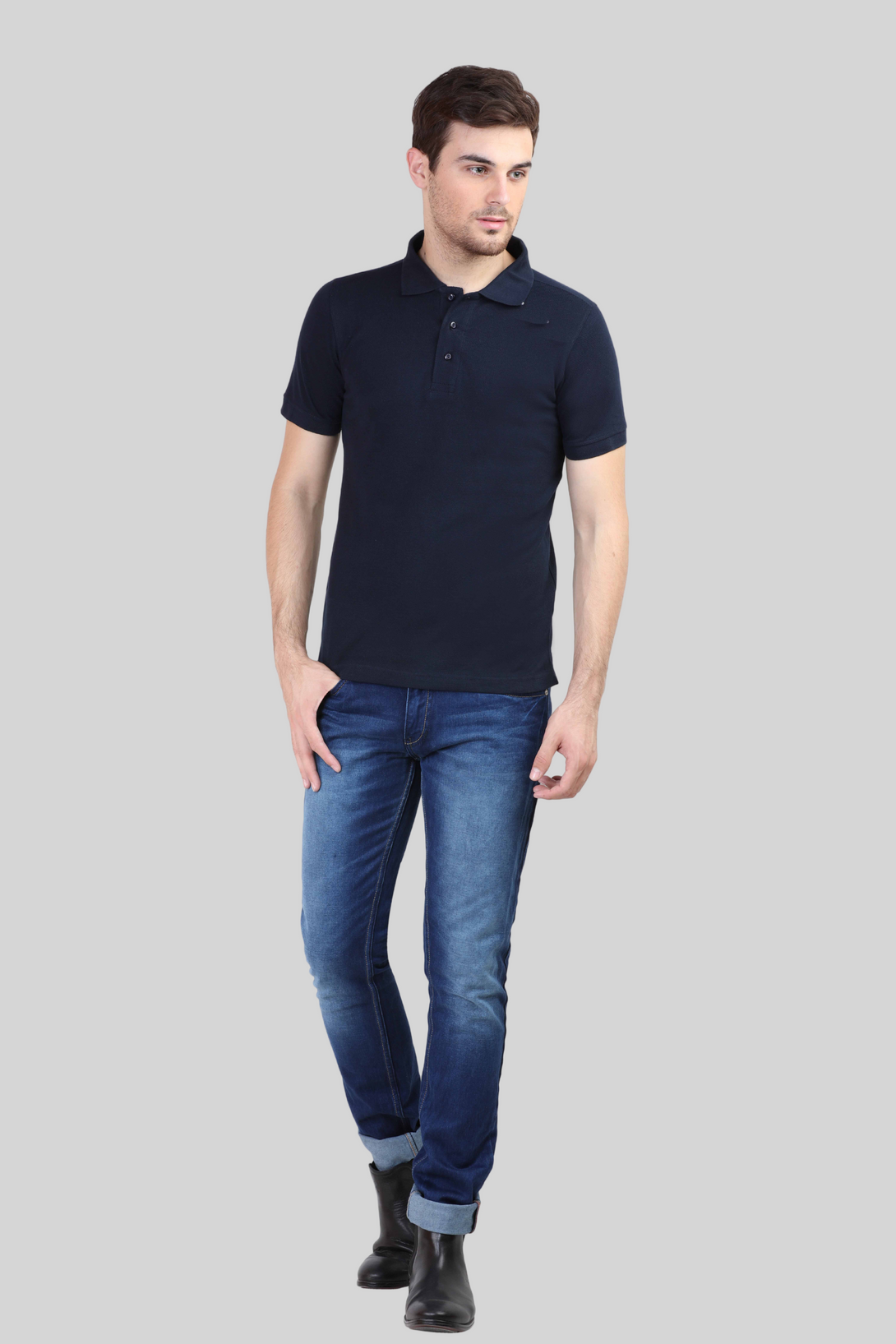 Navy Blue Polo T-Shirt For Men - WowWaves - 2